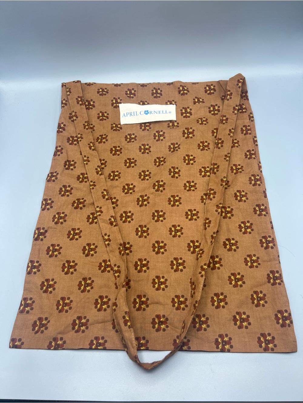 April Cornell Cotton Tote Bag Brown Floral Print Boho Cottagecore Market Bag
